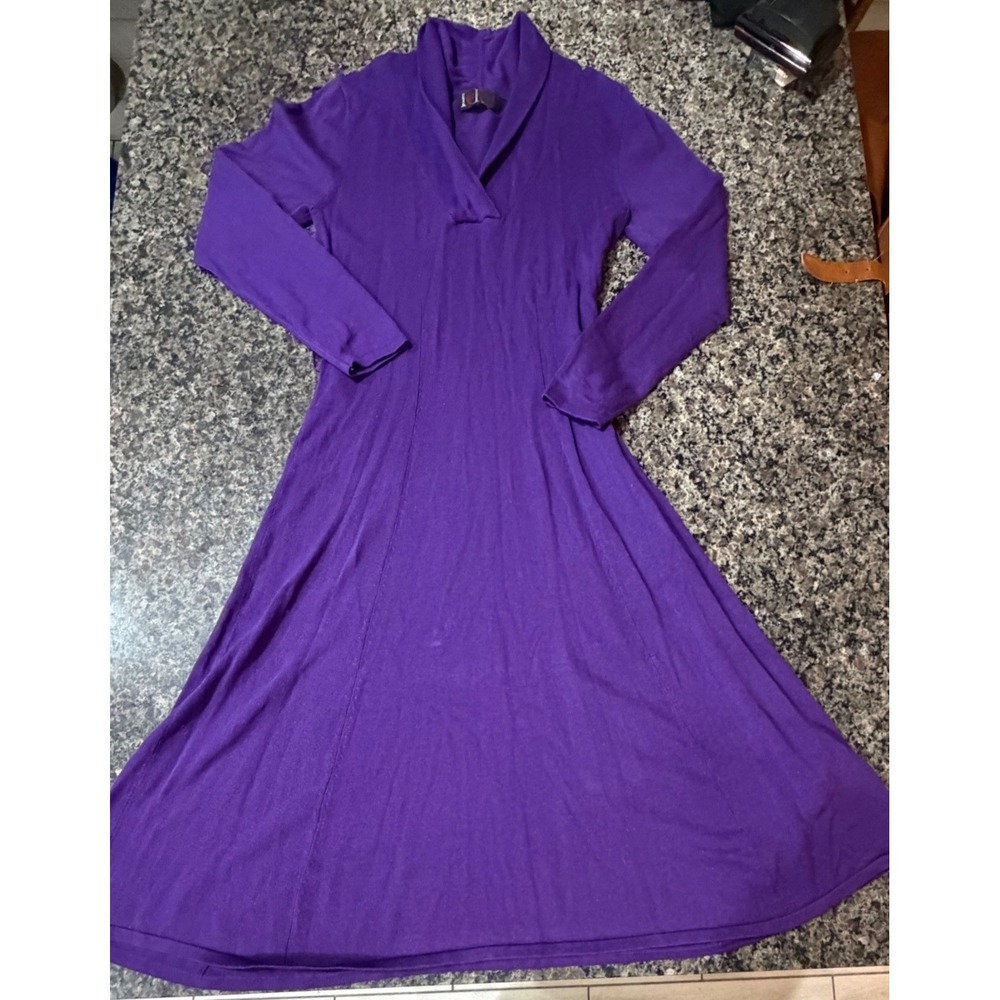 R&K Originals Purple Knit Shawl Collar Midi Dress Long Sleeve Fit Flare Rayon